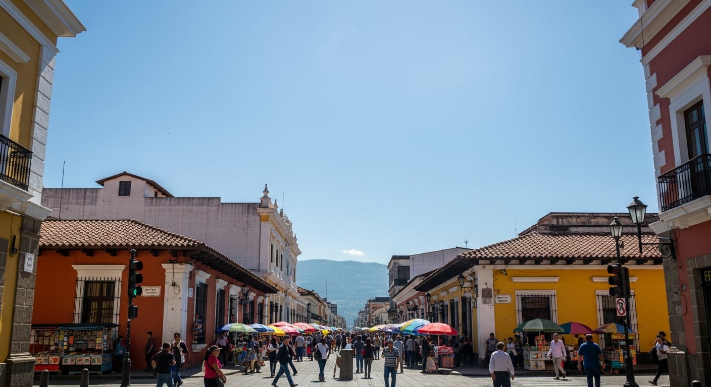 Multitudes transitan las calles coloniales de Guatemala bajo un cielo despejado, aprovechando el fenómeno del día sin sombra que ofrece una iluminación única sin proyecciones laterales. (Imagen Ilustrativa Infobae)