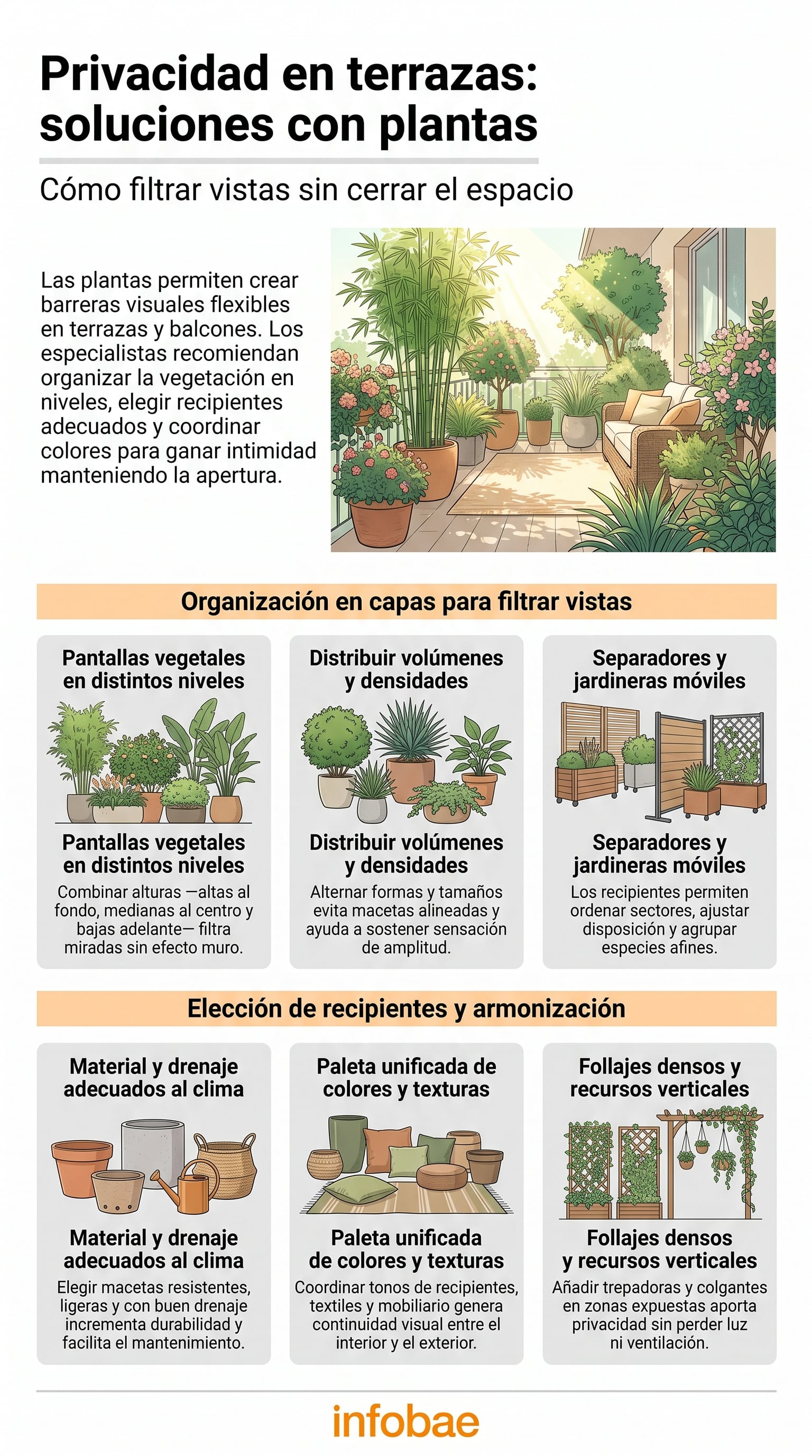 La vegetación distribuida en capas aporta privacidad y mantiene la entrada de luz. (Imagen Ilustrativa Infobae)