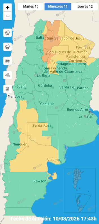 El miércoles las provincias afectadas seguirán bajo alerta naranja por tormentas