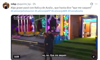 Captura de pantalla de un mensaje en redes sociales con un video subtitulado donde caminan dos personas en un patio decorado
