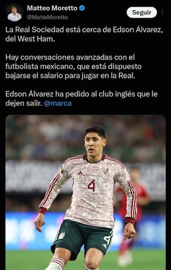 El mediocampista mexicano Edson Álvarez estaría cerca de salir del West Ham para incorporarse a la Real Sociedad (captura de pantalla)