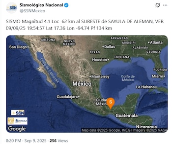 El movimiento ocurrió la tarde de este martes 9 de septiembre. Foto: X/@SSNMexico.