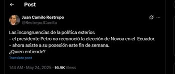 Juan Camilo Restrepo cuestionó la