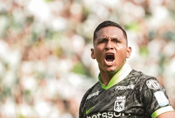 Alfredo Morelos y su celebración del empate, al minuto 77, con Atlético Nacional ante Fortaleza - crédito Atlético Nacional