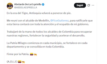 El presidente electo Abelardo de la Espriella aseguró que su Gobierno apoyará a Medellín y a Antioquia - crédito @ABDELAESPRIELLA/X
