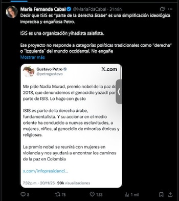 María Fernanda Cabal se pronunció