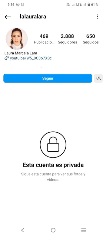 Tras la viralización de la denuncia, las redes sociales de Laura Lara privatizó algunas de sus redes sociales - crédito @lauralara / Instagram