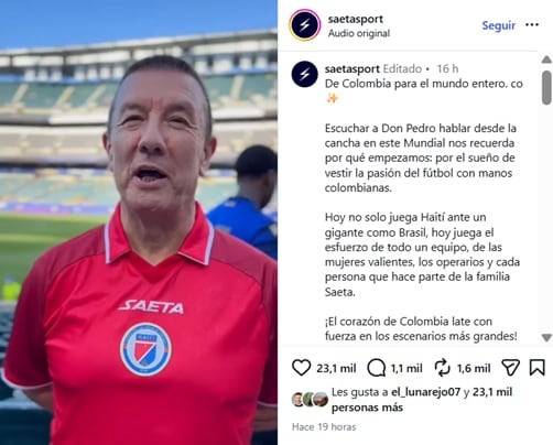 Carrero compartió el video el viernes 19 de junio de 2026 - crédito @saetasport/IG