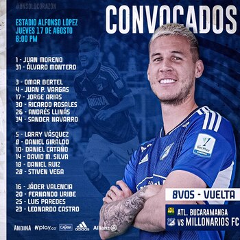Juan Pablo Vargas convocado para el juego ante Bucaramanga