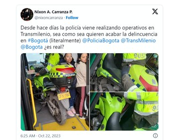 Un policía subió su moto