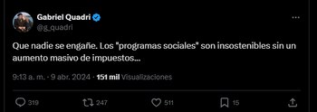 Aspi fue como Quadri criticó los programas sociales en el pasado | Foto: X @g_quadri