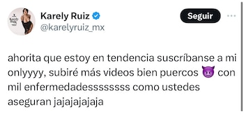 Karely Ruiz reacciona a señalamientos de descuidar su salud sexual
(Foto: X)