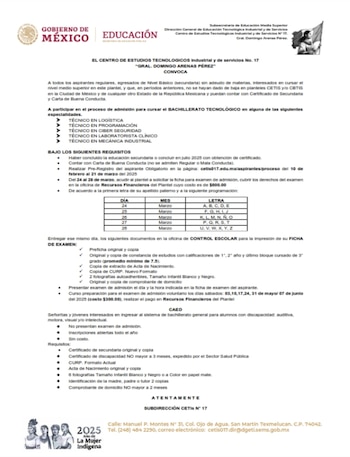 Convocatoria para aspirantes al Bachillerato