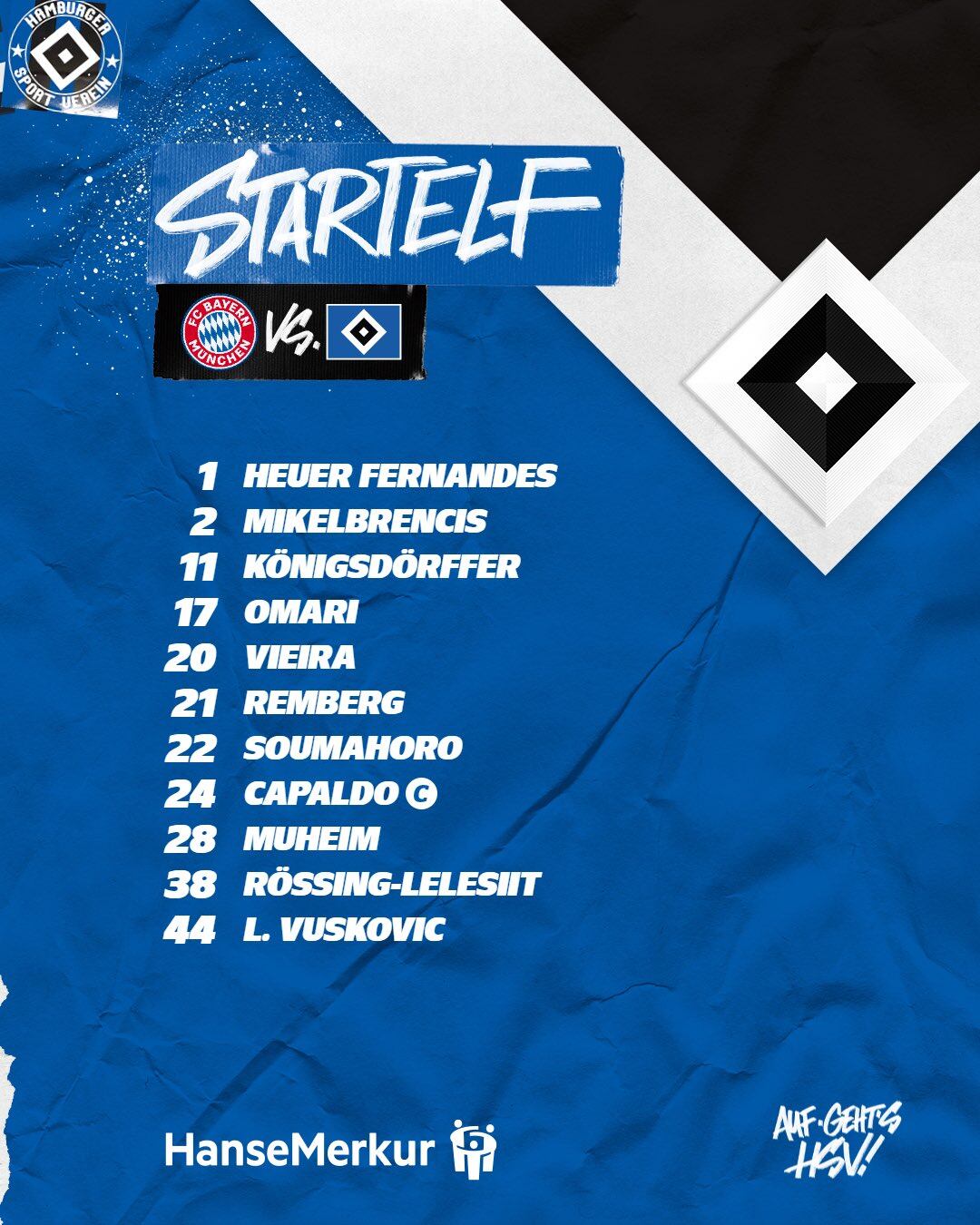 Esta es la alineación titular del cuadro visitante-crédito @HSV/X