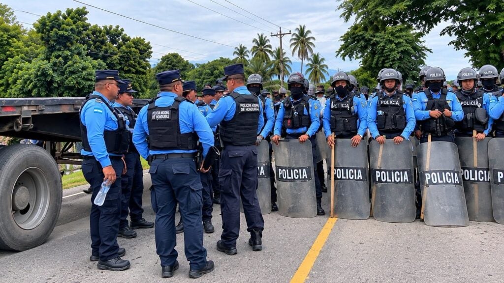 La Policía dio a los participantes un plazo de 10 minutos para desalojar la carretera, mientras esperaba la llegada de más agentes para apoyar el operativo. (Foto: Proceso Digital HN)