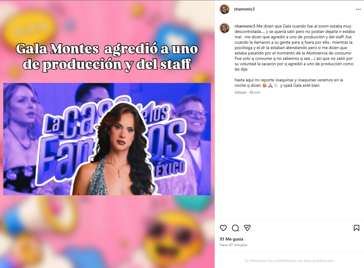 La cuenta de Instagram Chamonic revela que Gala Montes agredió a personal de La Casa de los Famosos México