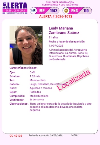 El Ministerio Público desactivó las alertas de búsqueda tras descartar delitos contra Leidy Mariana Zambrano Suárez y notificar el cierre del caso.