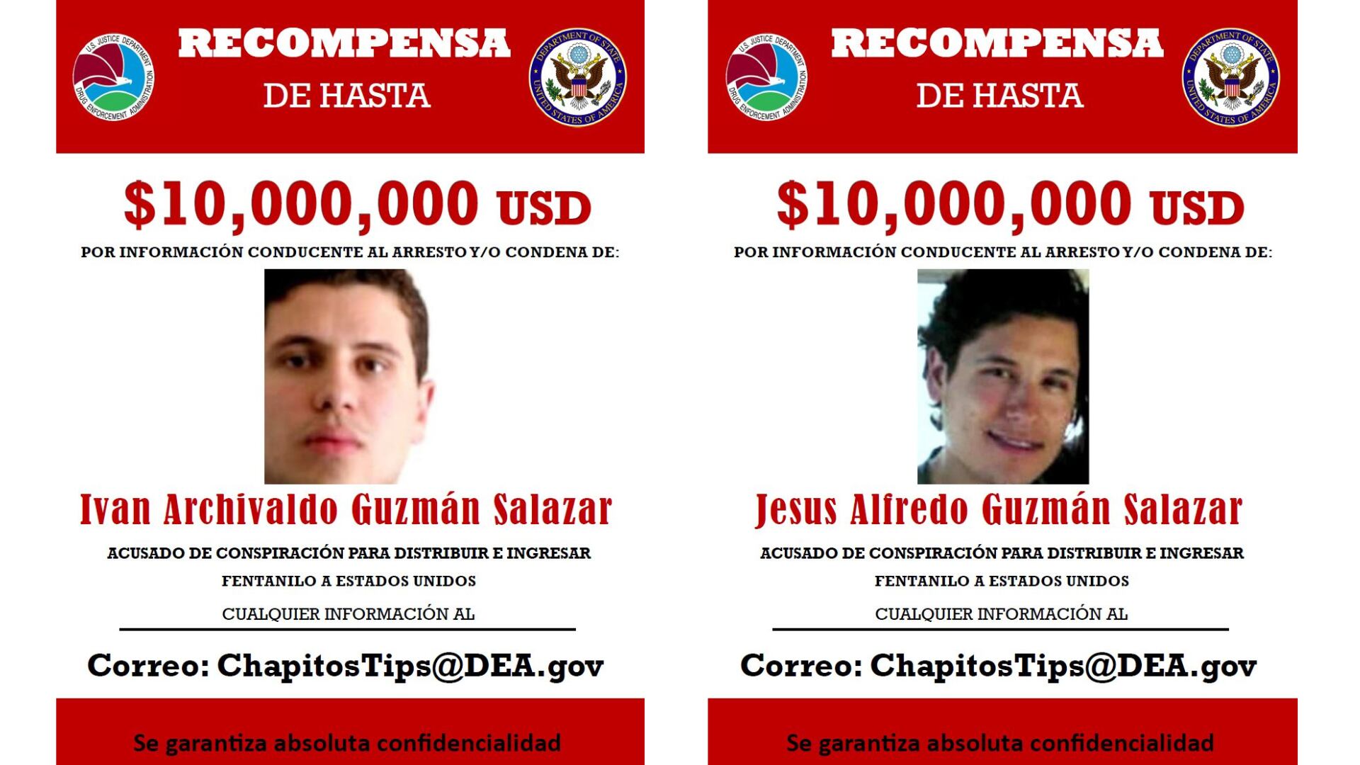 Por Iván Archivaldo y Jesús Alfredo Guzmán Salazar la DEA ofrece hasta 10 millones de dólares, ya que son considerados como los actuales líderes de