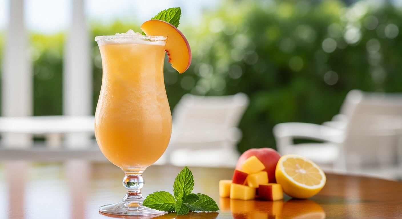 El daiquiri de durazno utiliza fruta fresca, ron blanco y jugo de limón, resultando en un batido espeso y fresco para disfrutar en verano (Imagen Ilustrativa Infobae)