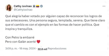 Catherine Juvinao expresó su satisfacción