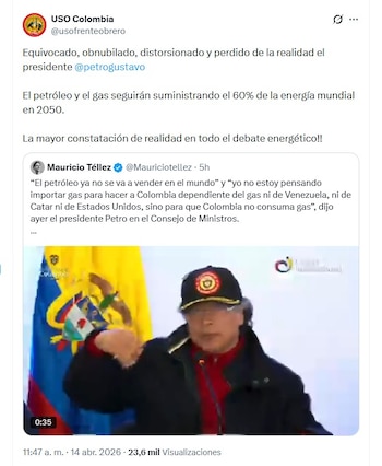 La Unión Sindical Obrera (USO) expresó un rechazo directo a las declaraciones del presidente Gustavo Petro sobre el futuro del petróleo y el gas - crédito @usofrenteobrero/X