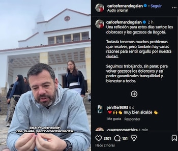 El alcalde Galán compartió el video el jueves santo 2 de abril de 2026 desde el santuario ubicado en el cerro de Monserrate, uno de los lugares más visitados por los feligreses en Semana Santa - crédito @carlosfernandogalan/IG