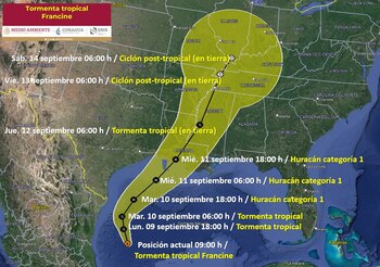 Posible trayectoria de la Tormenta Tropical Francine