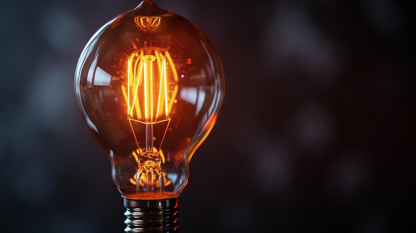 Una simple pero potente imagen de una lamparita encendida sobre un fondo negro. Este clásico símbolo de ideas e innovación destaca la importancia de la electricidad y la luz en nuestra vida diaria. La bombilla ilumina la oscuridad, representando la corriente de la creatividad y la iluminación en un sentido literal y figurativo. (Imagen ilustrativa Infobae)