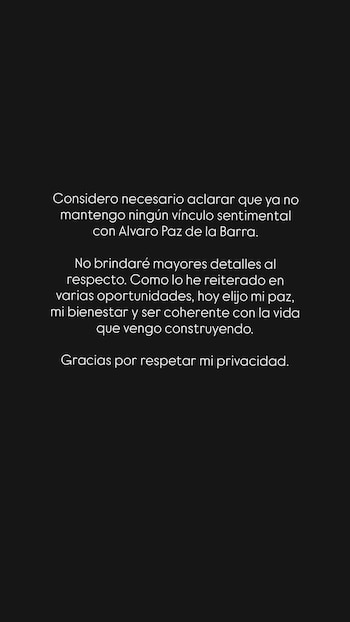 “Hoy elijo mi paz, mi bienestar”, escribió Andrea Cifuentes en el mensaje en el que confirmó la ruptura. IG