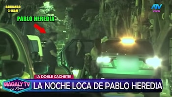 Pablo Heredia con gorra y dos mujeres cerca de un automóvil. Texto en pantalla: Barranco 3:16AM, Pablo Heredia, La Noche Loca de Pablo Heredia, ATV