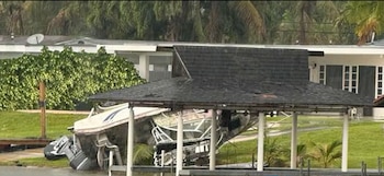 Los daños materiales incluyeron árboles de gran tamaño caídos, ramas desprendidas y afectaciones en techos de viviendas y vehículos estacionados (Captura Telemundo Miami)