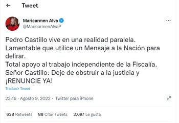 María del Carmen Alva pide
