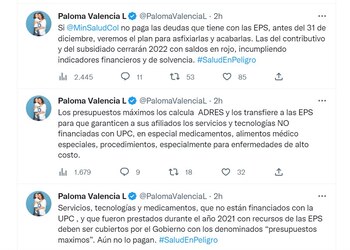 Paloma Valencia critica al MinSalud