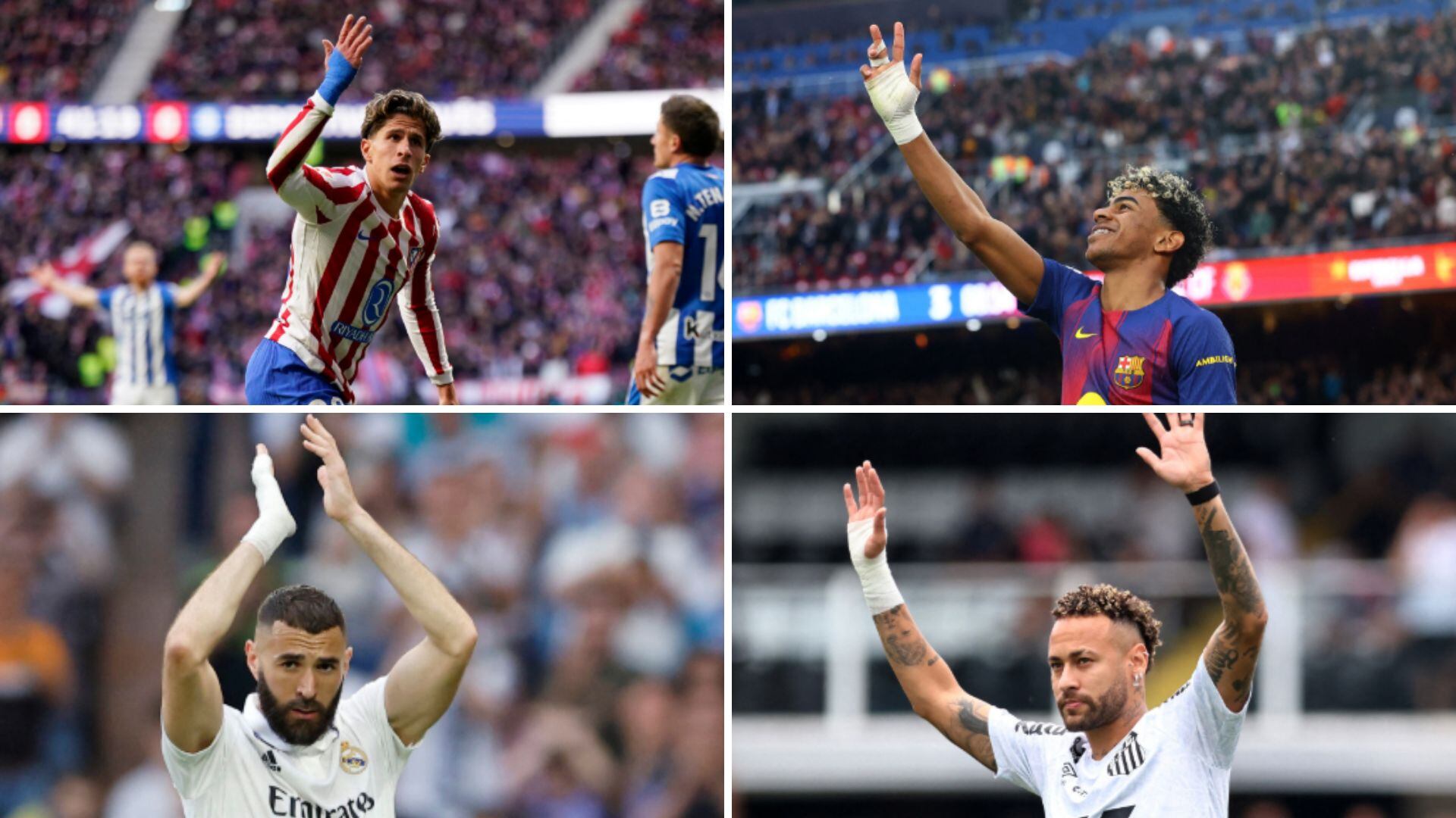 La moda o prevención de vendarse las manos de varios futbolistas. (Composición Infobae)