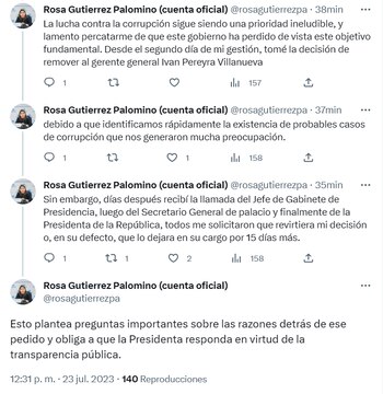 Tuit de Rosa Gutiérrez tras
