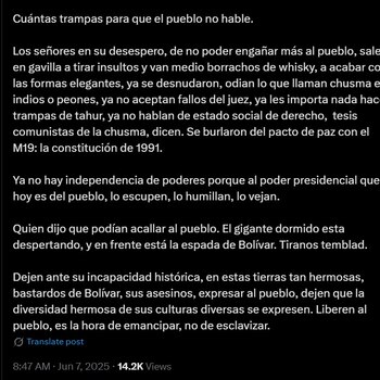 Comunicado de Gustavo Petro 7/junio/2025