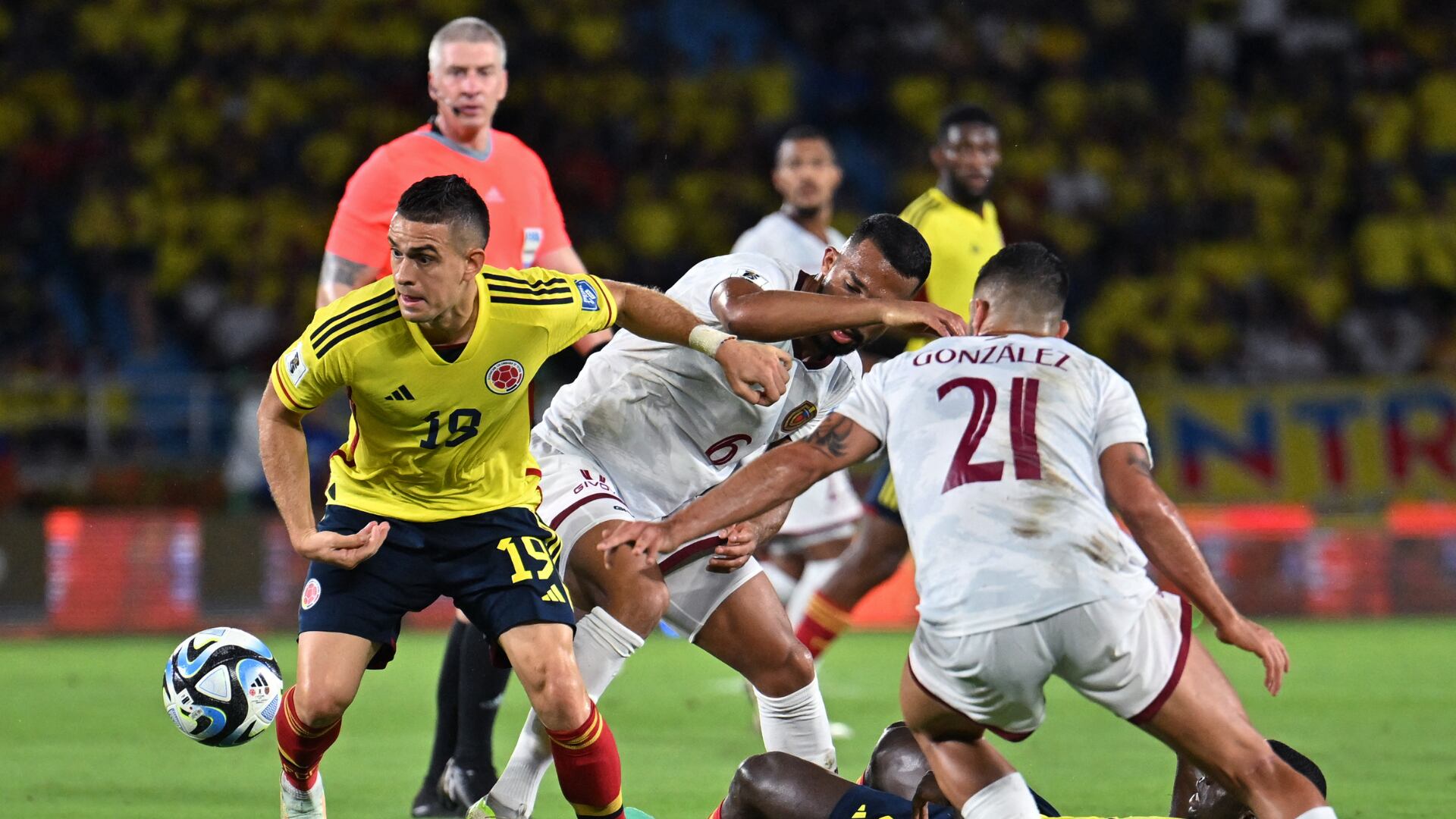Rafael Santos Borré marcó el 1-0 de Colombia vs Venezuela en el duelo disputado en Barranquilla- crédito AFP