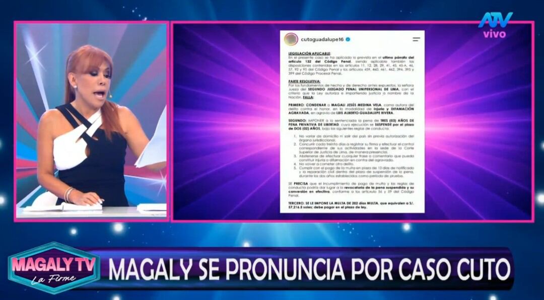 Magaly Medina responde tras condena de Cuto Guadalupe: “La Justicia tendría que tener un poco de discernimiento”. Captura: Magaly TV La Firme.