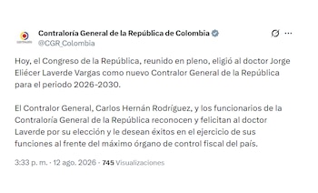 Pronunciamiento de la Contraloría sobre la elección de Jorge Eliécer Laverde
