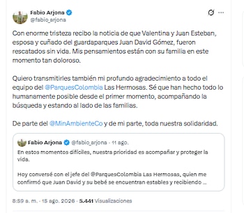 El ministro Fabio Arjona confirmó el hallazgo de los cuerpos de Valentina y Juan Esteban Vanegas - crédito @fabio_arjona/X