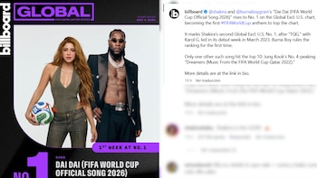 Shakira y Burna Boy alcanzan un hito con “Dai Dai”, la primera canción oficial de un Mundial en liderar la lista 'Billboard Global Excl. U.S. 'desde su creación - crédito captura de pantalla Billboard / instagram