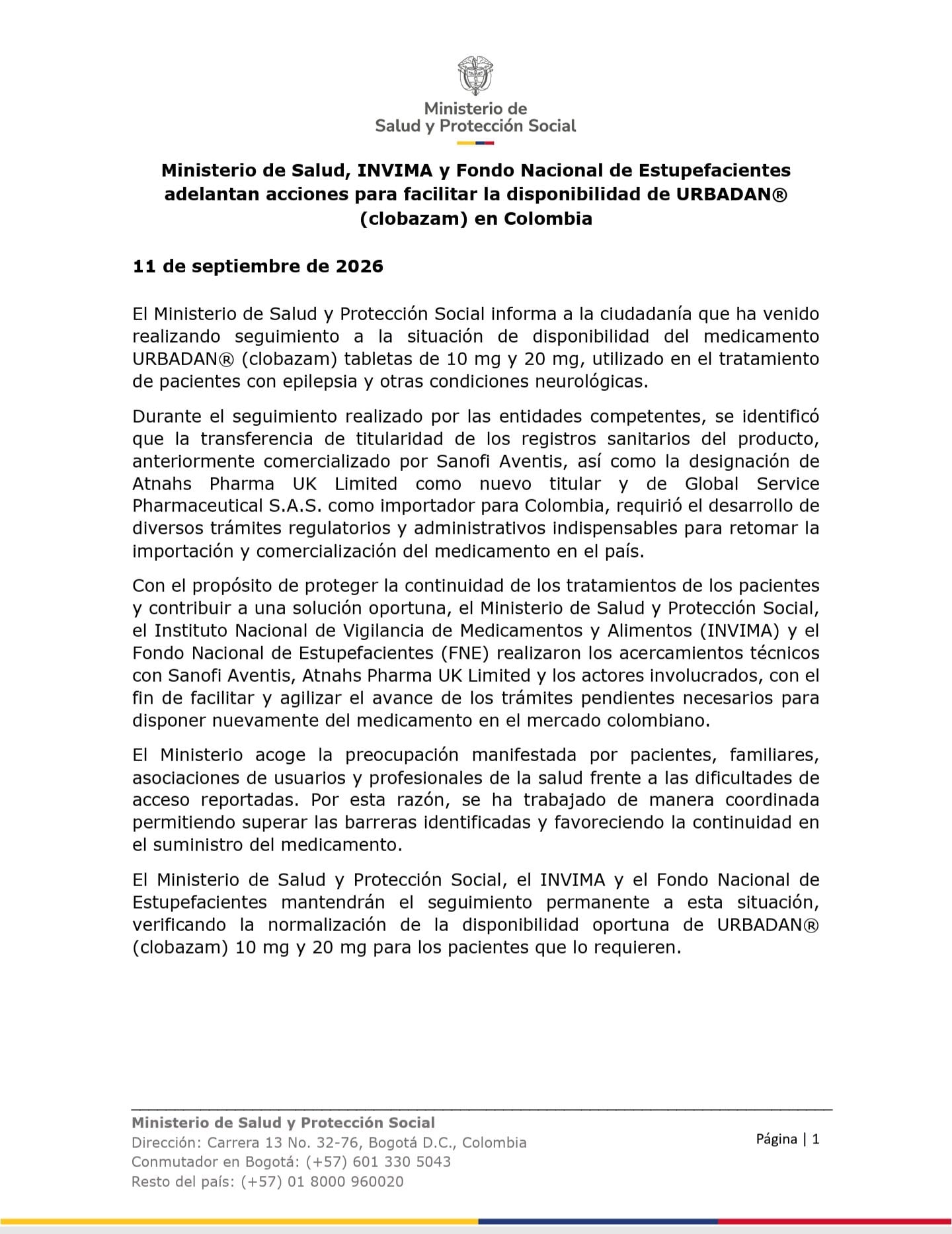 Invima y el Fondo Nacional de Estupefacientes participaron en las gestiones para reanudar la importación del medicamento - crédito MinSalud / X