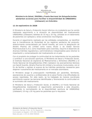 Invima y el Fondo Nacional de Estupefacientes participaron en las gestiones para reanudar la importación del medicamento - crédito MinSalud / X