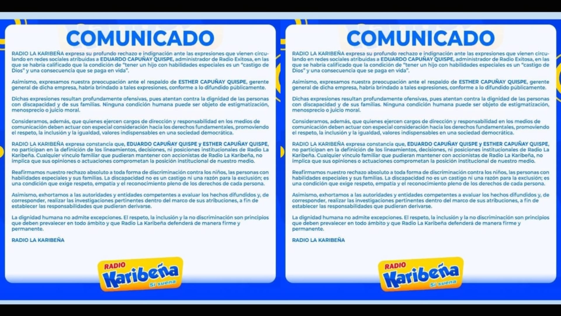 Comunicado tras expresiones de Eduardo Capuñay contra su sobrino.