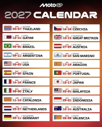 Calendario MotoGP 2027