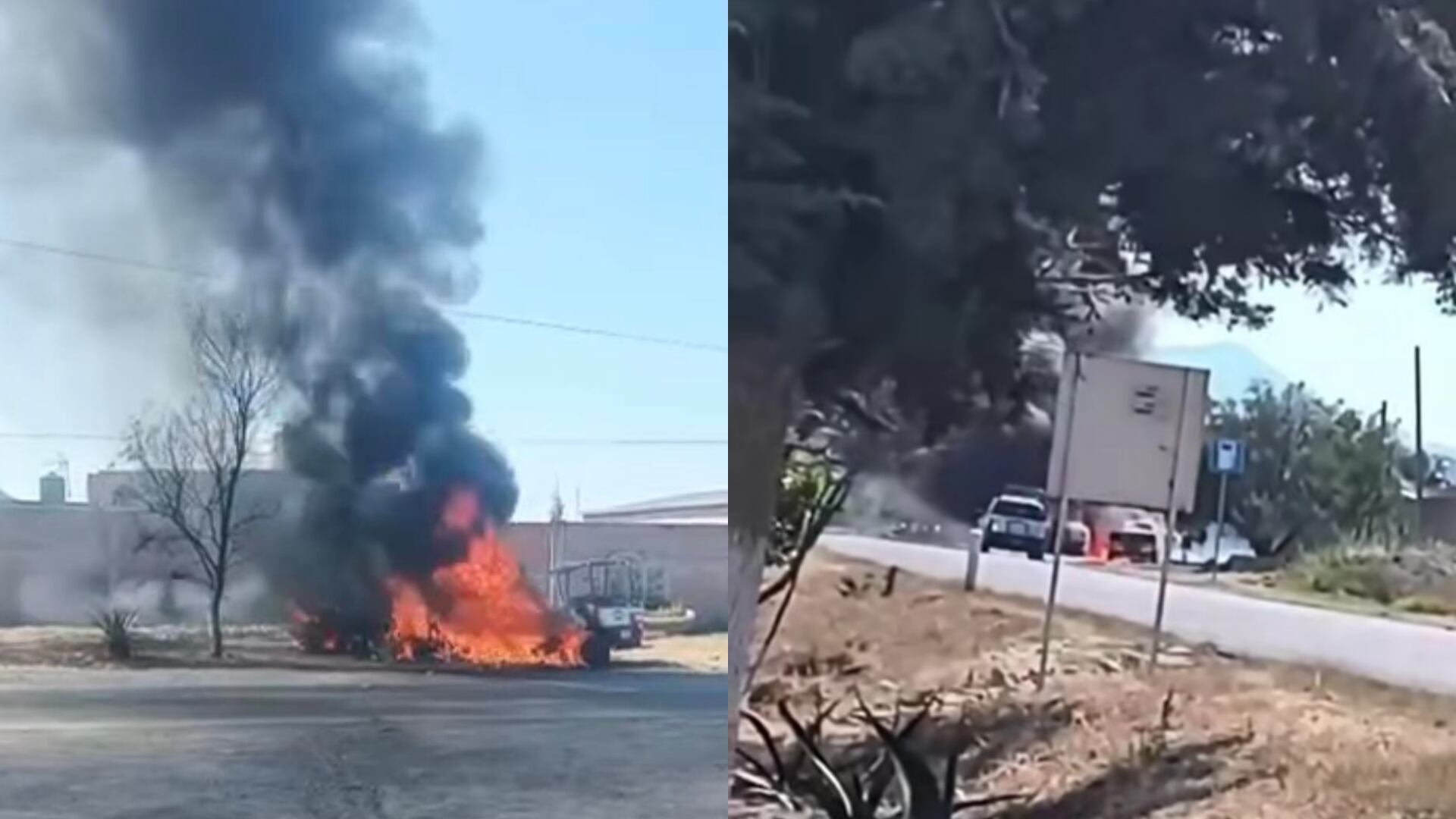 Dos vehículos fueron incendiados durante el enfrentamiento.
Foto: Captura de pantalla / Redes sociales