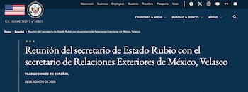 En Washington D.C., el jefe de la diplomacia estadounidense conversa con el canciller Roberto Velasco y, según un comunicado atribuido al portavoz Tommy Pigott, plantea medidas para frenar cruces sin documentos y el envío de opioides sintéticos