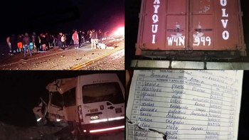 Miniván se estrella contra volquete