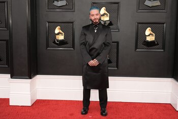 LAS VEGAS, NEVADA - APRIL 03: J Balvin attends the 64th Annual GRAMMY Awards at MGM Grand Garden Arena on April 03, 2022 in Las Vegas, Nevada. (Photo by Jeff Kravitz/FilmMagic)