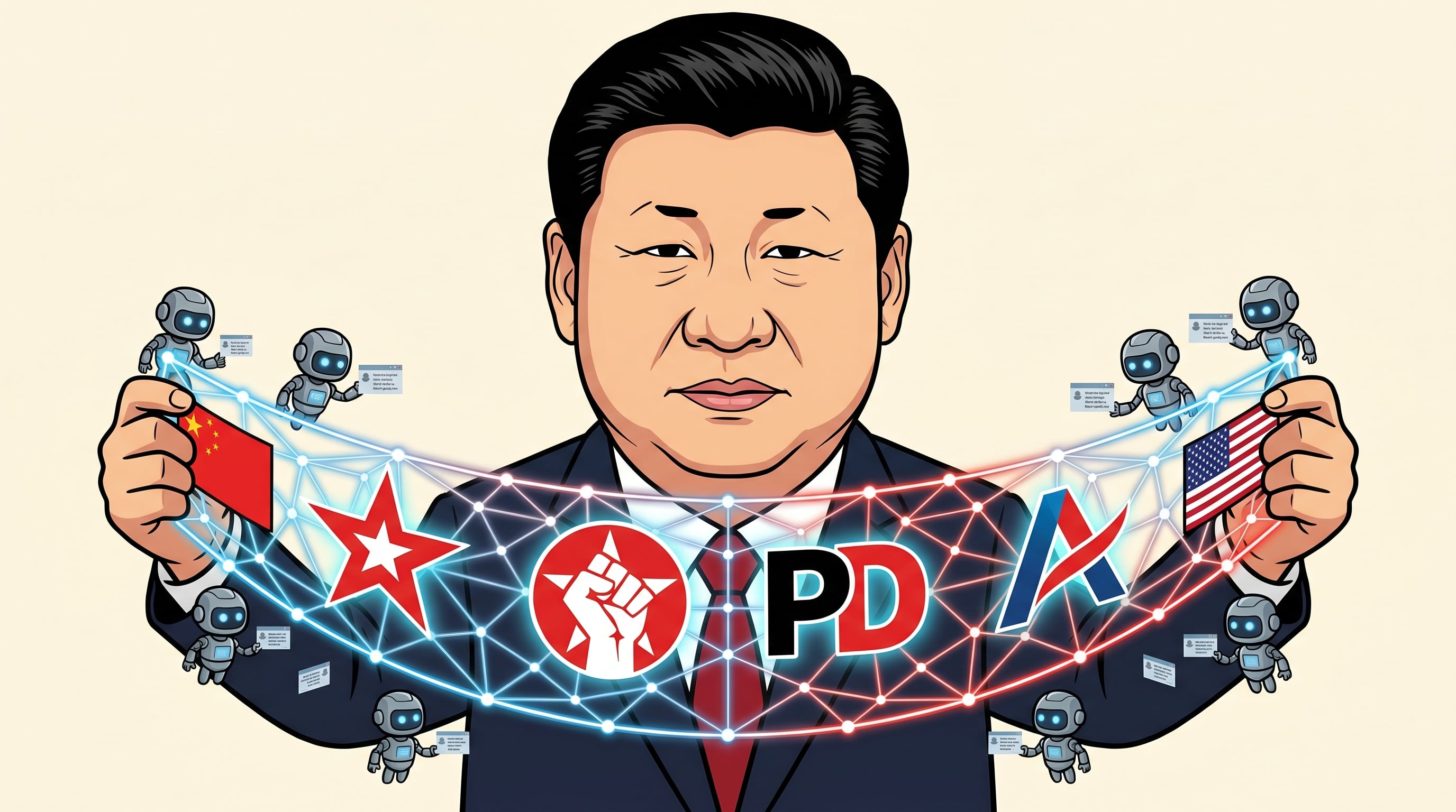 El jefe del régimen chino, Xi Jinping, manipula una red digital global interconectada con pequeños bots para influir en la opinión pública de Estados Unidos, como denunció Kevin O'Leary. (Imagen Ilustrativa Infobae)